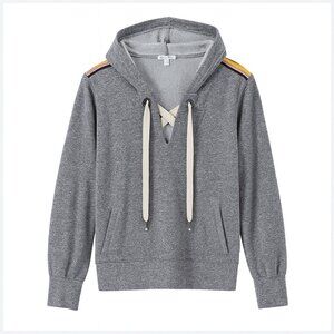 Splendid Sweatshirt‎ Hoodie Striped Trim Lace Up Front Size L